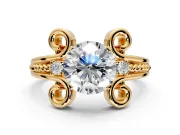 Solitaire Engagement Ring Setting for Round Cut Center with Twisted Band and Scroll Prong Head in Yellow Gold