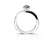 Solitaire Engagement Ring Setting for Fancy Green Pear-Shaped Center with Milgrain-Edged Pave Band and Prong Head in Sterling Silver