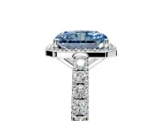 Halo Engagement Ring Setting for Fancy Blue Radiant Cut Center with Full Pave Band and Prong Head in White Gold