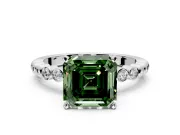 Solitaire Engagement Ring Setting for Fancy Green Asscher Cut Center with Bezel-Dot Beaded Band and Prong Head in Sterling Silver