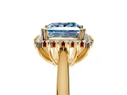 Starburst Halo Engagement Ring Setting for Fancy Blue Princess Cut Center with Thin Round-Wire Band and Prong Head in Yellow Gold