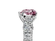 Solitaire Engagement Ring Setting for Fancy Pink Heart-Shaped Center with Pave Cathedral Shoulders and Prong Head in Platinum