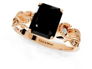Leaf Engagement Ring Setting for Fancy Black Radiant Cut Center with Milgrain Accent Band and Prong Head in Rose Gold