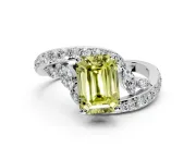 Solitaire Engagement Ring Setting for Fancy Yellow Emerald Cut Center with Pave Bypass Twist Band and Prong Head in Sterling Silver