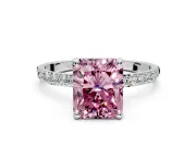 Solitaire Engagement Ring Setting for Fancy Pink Radiant Cut Center with Pave Accents and Prong Head in Sterling Silver