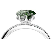 Solitaire Engagement Ring Setting for Fancy Green Heart-Shaped Center with Fine Pave Band and Prong Head in Sterling Silver