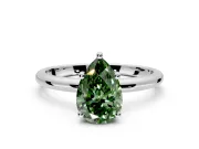 Hidden Halo Engagement Ring Setting for Fancy Green Pear-Shaped Center with Thin Round-Wire Band and Prong Head in White Gold