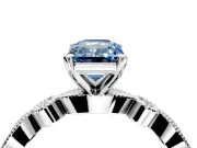 Solitaire Engagement Ring Setting for Fancy Blue Emerald Cut Center with Milgrain Bezel Accents and Prong Head in Sterling Silver
