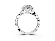 Halo Engagement Ring Setting for Heart-Shaped Center with Pave and Plain Twist Band and Prong Head in Platinum