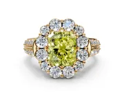 Large Accent Halo Engagement Ring Setting for Fancy Yellow Radiant Cut Center with Pave Split Shank and Prong Head in Yellow Gold