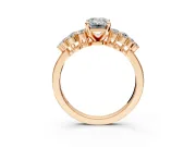 Cluster Engagement Ring Setting for Emerald Cut Center with 2-Row Shoulder Clusters and Prong Head in Rose Gold