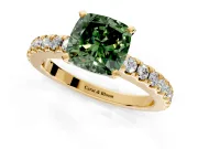 Solitaire Engagement Ring Setting for Fancy Green Cushion Cut Center with Single Row Accent Band and Prong Head in Yellow Gold