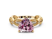 Solitaire Engagement Ring Setting for Fancy Pink Heart-Shaped Center with Marquise Panel Band and Prong Head in Yellow Gold