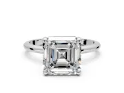 Minimalist Solitaire Engagement Ring Setting for Asscher Cut Center with Thin Band and Prong Head in White Gold