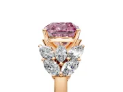 Leaf Cluster Engagement Ring Setting for Fancy Pink Cushion Cut Center with Marquise Accents and Prong Head in Rose Gold