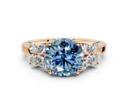 Floral Engagement Ring Setting for Fancy Blue Round Cut Center with Marquise Cluster Shoulders and Prong Head in Rose Gold