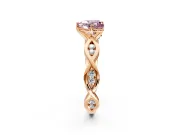 Solitaire Engagement Ring Setting for Fancy Pink Heart-Shaped Center with Accented Twist Band and Leaf Prong Head in Rose Gold