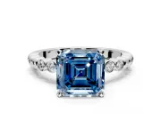 Solitaire Engagement Ring Setting for Fancy Blue Asscher Cut Center with Bezel-Dot Beaded Band and Prong Head in Platinum