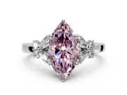 Solitaire Engagement Ring Setting for Fancy Pink Marquise Center with Marquise Flower Shoulders and Prong Head in White Gold