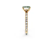 Solitaire Engagement Ring Setting for Fancy Green Radiant Cut Center with Fine Pave Band and Claw Prong Head in Yellow Gold