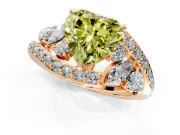 Halo Engagement Ring Setting for Fancy Yellow Heart-Shaped Center with Marquise and Pave Bypass Band and Prong Head in Rose Gold
