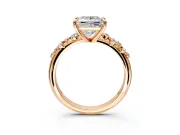 Solitaire Engagement Ring Setting for Princess Cut Center with Trailing Leaf Accent Band and Prong Head in Rose Gold