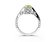 Cathedral Engagement Ring Setting for Fancy Yellow Oval Center with Antique-Style Pave Band and Prong Head in Sterling Silver