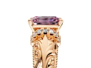 Solitaire Engagement Ring Setting for Fancy Pink Emerald Cut Center with Filigree Accent Basket and Prong Head in Rose Gold