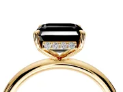 Hidden Halo Engagement Ring Setting for Fancy Black Asscher Cut Center with Thin Rounded Band and Prong Head in Yellow Gold