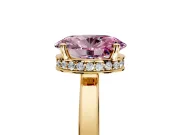 Hidden Halo Engagement Ring Setting for Fancy Pink Oval Center with Wide Flat Plain Band and Prong Head in Yellow Gold
