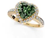 Halo Engagement Ring Setting for Fancy Green Heart-Shaped Center with Heart-Shaped Openwork, Pave Band and Prong Head in Yellow Gold