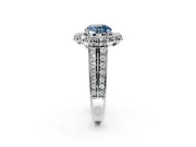 Large Accent Halo Engagement Ring Setting for Fancy Blue Round Cut Center with Pave Split Shank and Prong Head in Sterling Silver