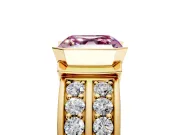 Bezel Engagement Ring Setting for Fancy Pink Asscher Cut Center with Wide Channel-Set Band and Bezel Head in Yellow Gold