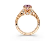 Solitaire Engagement Ring Setting for Fancy Pink Round Cut Center with Filigree Accent Basket and Prong Head in Rose Gold