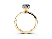 Open Basket Engagement Ring Setting for Fancy Blue Heart-Shaped Center with Pave Band and Prong Head in Yellow Gold