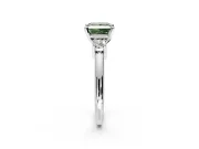 3 Stone Engagement Ring Setting for Fancy Green Princess Cut Center with Wide Plain Band and Prong Head in Sterling Silver