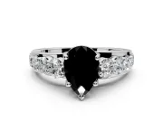 Solitaire Engagement Ring Setting for Fancy Black Pear-Shaped Center with Graduated Shared Prongs and Prong Head in White Gold