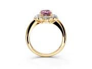 Small-Accent Cluster Halo Engagement Ring Setting for Fancy Pink Radiant Cut Center with Plain Band and Prong Head in Yellow Gold