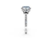 Halo Engagement Ring Setting for Fancy Blue Radiant Cut Center with Openwork Halo, Pave Band and Prong Head in Platinum