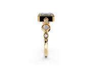 Vintage Station Engagement Ring Setting for Emerald Cut Center with Accents and Prong Head in Yellow Gold