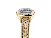 Solitaire Engagement Ring Setting for Asscher Cut Center with Pave Rail Split Shank and Prong Head in Yellow Gold