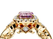 Milgrain Halo Engagement Ring Setting for Fancy Pink Radiant Cut Center with Shoulder Bezels and Prong Head in Yellow Gold