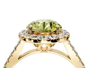 Halo Engagement Ring Setting for Fancy Yellow Round Cut Center with Raised Halo, Pave Band and Prong Head in Yellow Gold