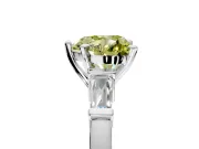 3 Stone Engagement Ring Setting for Fancy Yellow Heart-Shaped Center with Channel Baguette Accents and Prong Head in White Gold