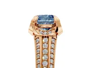 Solitaire Engagement Ring Setting for Fancy Blue Cushion Cut Center with Accented Split Shank and Prong Head in Rose Gold