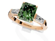 3 Stone Engagement Ring Setting for Fancy Green Radiant Cut Center with Tapered Baguettes, Plain Band and Prong Head in Rose Gold