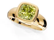 Solitaire Engagement Ring Setting for Fancy Yellow Cushion Cut Center with Wide Band and Bezel Head in Yellow Gold