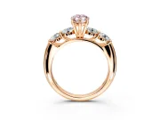 5 Stone Engagement Ring Setting for Fancy Pink Pear-Shaped Center with Graduated Accents and Prong Head in Rose Gold