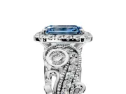 Milgrain Halo Engagement Ring Setting for Fancy Blue Emerald Cut Center with Shoulder Bezels and Prong Head in Platinum