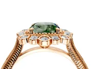 Milgrain Halo Engagement Ring Setting for Fancy Green Cushion Cut Center with Bezel Point Accents and Prong Head in Rose Gold